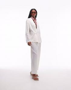 Комбинируемые брюки Mango из льна плиссе белого цвета