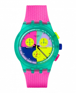 Розовые часы со стрелкой Swatch Neon Flash и пластиком, розовый