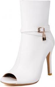 Ботильоны на каблуке-стилетто с открытым носком UP2STEP | Элегантный дизайн с боковой молнией для стильной женской обуви, White