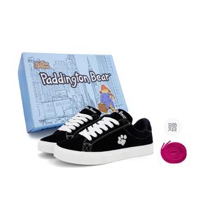 Нескользящие легкие низкие кроссовки для скейтбординга унисекс Paddington Bears, Black White (White/Rose Red Shoelace)[Custom Box Included]