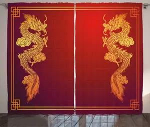 Штора ABAKUHAUS "Дракон в деревенском стиле", историческое существо, универсальная ленточная штора для гостиной с петлями и крючками, 280 x 245 см, цвет: оранжево-желтый Abakuhaus