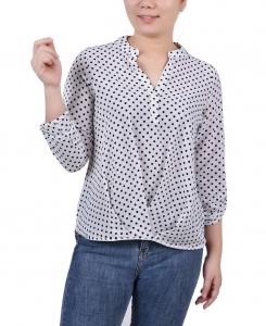 Блузка petite size 3/4 с пуговицами и воротником-стойкой со складками спереди NY Collection, мульти