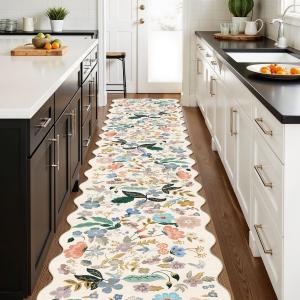 Ковровая дорожка с фестоном Hy Hao Yun Lai Floral для кухни, 82х427 см, кремовый/цветочный