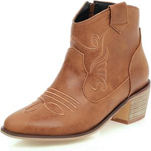 Женские западные ботинки Alsoloveu на щиколотку с вышивкой в стиле ковбойских сапог, зауженные носки, ковбойские сапоги без шнуровки, Beige