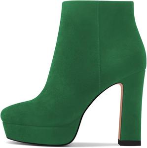Женские ботильоны FYS с круглым носком на высокой платформе, массивные каблуки, замшевые, с боковой молнией, для вечеринок, удобные, размеры 4-15 US, Green
