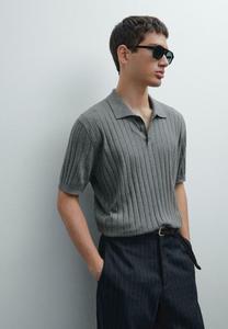 Поло Massimo Dutti RIBBED POLO COLLAR, Blue-Grey/Grey