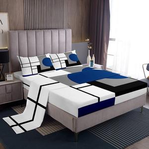 Erosebridal Белый черный синий полосатый комплект постельного белья Boho Modern Geometric Abstract, White Gray