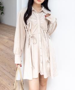 Платье-рубашка из искусственной замши с лентами