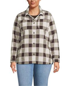 Флисовая рубашка-куртка больших размеров с принтом для любой погоды Lands' End, Lilac/rich coffee check