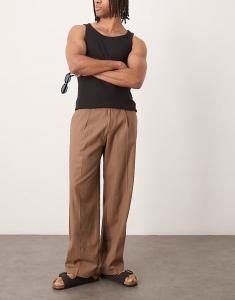 Элегантные брюки широкого кроя из льняной смеси со складкой спереди Asos Design