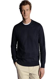 Мужской свитер с круглым вырезом из гребенного хлопка Charles Tyrwhitt, темно-синий