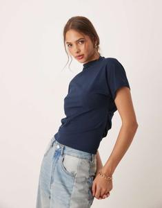 Топ Asos Design Twist Shoulder Drapey, темно-синий