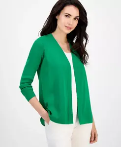 Кардиган на пуговицах с длинным рукавом Petite AK Anne Klein, зеленый