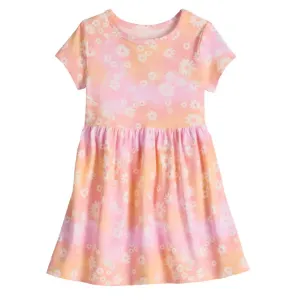 Платье-корсет с короткими рукавами и принтом по всей поверхности для девочек-малышей Jumping Beans, цвет tyedye flower pink