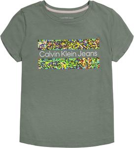 Футболка Calvin Klein для девочек с короткими рукавами, хлопковым принтом, пайетками и без бирки внутри, Green Block