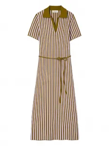 Полосатое миди-платье с воротником Tory Burch, коричневый