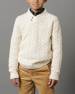 Хоуп энд Хенри свитер с ажурным узором "елочка" и воротником-шалью HOPE & HENRY, белый