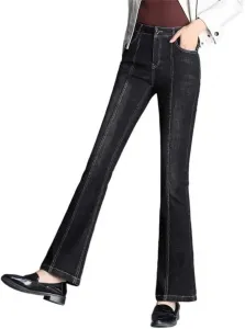 Женские джинсы-клеш с высокой талией, утепленные флисом, большие размеры