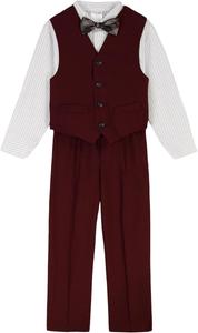 Костюм для мальчиков Calvin Klein из 4 предметов: жилет, брюки, рубашка с воротником и галстук, Heirloom Red