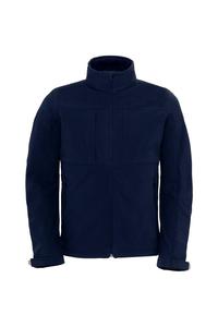 Дышащая, водонепроницаемая и ветрозащитная куртка Softshell с капюшоном (флисовая подкладка) B&C, темно-синий