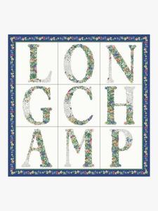 Шелковый шарф с цветочным принтом Longchamp, Blue/Multi