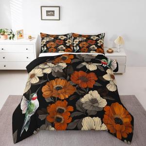 Erosebridal Комплект постельного белья Hippie Floral с абстрактным принтом колибри и цветами в стиле бохо из хлопка для детей и взрослых, Green Grey