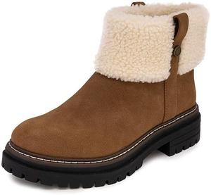 Женские ботинки Nautica Fur Chelsea с зимней платформой, широким низким каблуком, из микрозамши, удобные и противоскользящие, ботильоны до середины голени для женщин, Tan