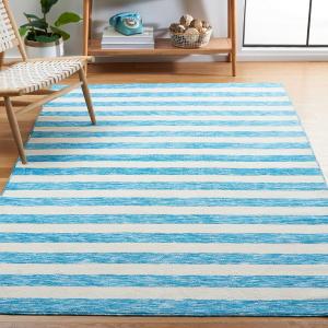 Ковер SAFAVIEH, 92 x 153 см, Easy Care Collection, Blue & Ivory, полосатый дизайн, без ворса и простой уход, можно стирать в машине, идеально для помещений с высокой проходимостью: прихожая, гостиная, спальня (ECR115M)