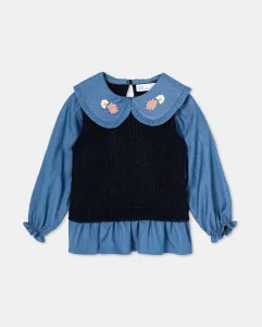 Жилетоподобный джемпер с рукавами и воротником из плоской ткани с принтом для девочки Kids El Corte Inglés, темно-синий