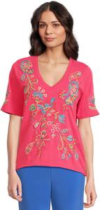 Футболка Johnny Was Raw Hem V-neck Tee - Karime, цвет Raspberry Sorbet