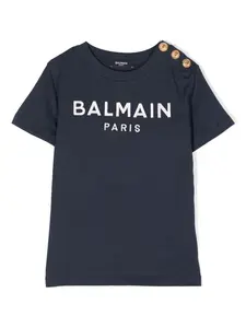 Футболка с вышитым логотипом Balmain Kids, синий