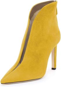 Женские ботильоны YDN с заостренным носком, V-образным вырезом, средним каблуком, искусственной замшей, молнией из ПВХ, для выпускного или вечеринки, короткие ботинки, размер 4-15 US, Yellow-8Cm