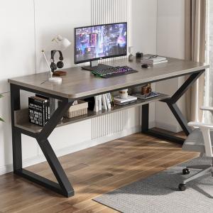 Компьютерный стол Xinmeikai с полкой, 100x60x74 см, черная рама + Muni Gray