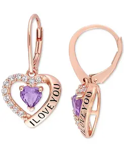 Серьги-Подвески в форме сердца «Я люблю тебя» с аметистом (4/5 карата) и белым топазом (5/8 карата) из стерлингового серебра с покрытием из 18-каратного розового золота Macy'S, amethyst