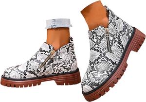 Женские ботильоны на низком каблуке, зимние короткие ботинки на массивном каблуке 2025 года с противоскользящей подошвой, для прогулок на улице LZXBZAI, 03#White