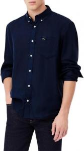 Lacoste мужская повседневная рубашка на пуговицах Regular Fit из льна, Navy Blue