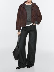 Сумка-ведро из кожи наппа Massimo Dutti, black