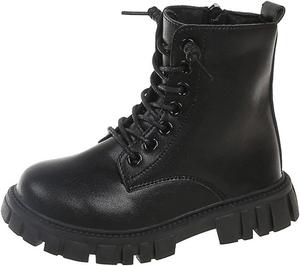 Девочкам ботинки на щиколотку с боковой молнией, военные ботинки, противоскользящие ковбойские ботинки, повседневные ботинки для походов для малышей, маленьких и больших детей Generic, Black