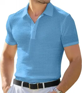 Мужская поло с лацканом и пуговицами Waffle, классическая, модная, Slim Fit Zylphorix