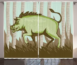 Штора ABAKUHAUS Finnwal Rustic, винтажный кабанчик в лесу, присборенная тесьма для спальни с петлями и крючками, 280 x 225 см, цвет: зеленый, коричневый, миндально-зеленый Abakuhaus