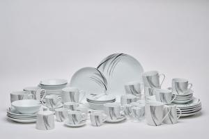 КОМПЛЕКСНЫЙ ОБСЛУЖИВАНИЕ Серый, черный, белый набор «Рома» из 62 предметов на 6 персон Novel, серый/черный/белый