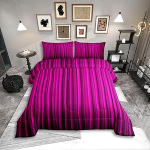 Erosebridal Комплект постельного белья Girls Modern Stripe с 3D принтом в ретро стиле, темно-розовый, мягкий и теплый, Black Dark Pink