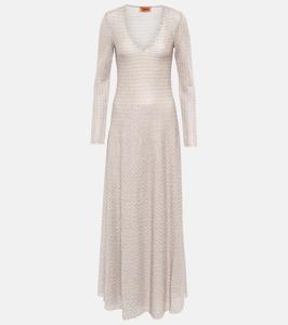 Платье макси из металлизированного трикотажа Missoni, Beige Silver