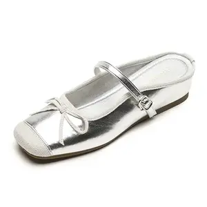 Женские сандалии с закрытым носком и резиновой подошвой, противоскользящие Lan Miao, Silver Mules