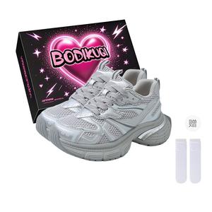 Boldi Kuki Серебряные устойчивые к истиранию массивные низкие кроссовки для женщин (эксклюзивная коробка+носки), цвет Silver (Exclusive Box+Socks)