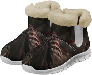 Женские зимние сапоги chaqlin с мехом, утепленные, мягкие, на щиколотку, с нескользящей подошвой, на плоском каблуке, широкие, повседневные, для улицы и работы, с флисовым плюшем, удобные, Usa Flag Horse