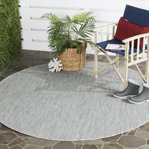 Ковер SAFAVIEH, 201 x 201 см, Washable Rug Outdoor Courtyard Collection - круглый, Grey & Navy, без линьки и легкий в уходе, идеален для патио, заднего двора, прихожей (CY8022-36812)