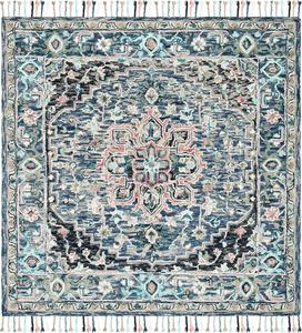 SAFAVIEH Aspen Collection ковер 92 x 92 см - Pink & Blue, ручной работы бoho плетеный с кисточками Wool, идеально для помещений с высокой проходимостью в гостиной, спальне (APN124U)