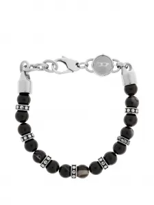 Браслет с бусинами и подвеской-логотипом Diesel, серебряный
