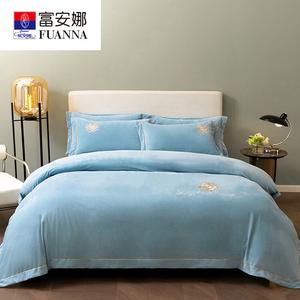 FUANNA Комплект постельного белья, 4 предмета, простыня на резинке 180 см, пододеяльник 220x240 см, небесно-голубой с камелиями